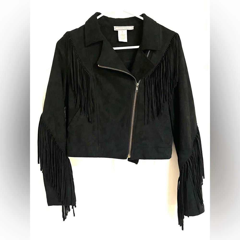 Black Fringe Women's Faux Suede Jacket